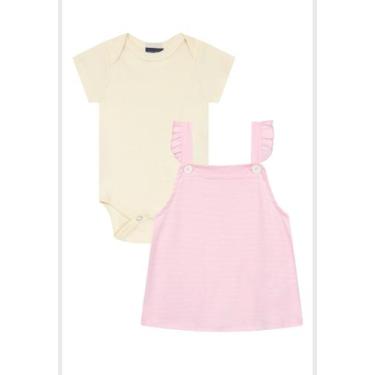 Imagem de Conjunto Bebê Menina com Salopete Poás e Body Básico Guloseima, Bege, 