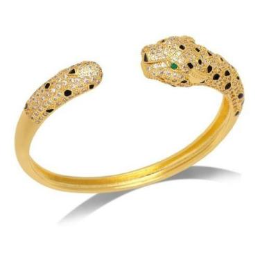 Imagem de Bracelete Pulseira Leopardo Dourado Com Pedra Zircônia Luxo - De Castr
