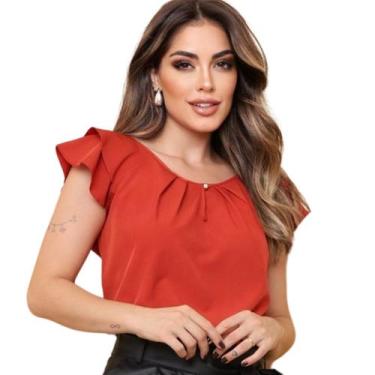 Imagem de Blusinha Evangélica Crepinho Social Feminina Cores Lisas Cor:Terracota