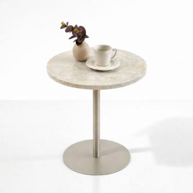 Imagem de Mesa Lateral Atría Base laca Champanhe Redonda Tampo Mármore Taj Mahal