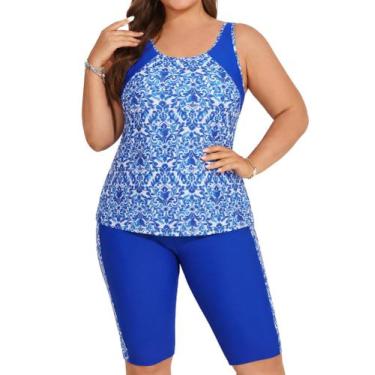 Imagem de Maiô Tankini Hanna Nikole feminino plus size azul royal