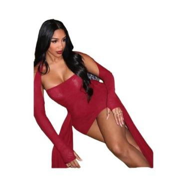 Imagem de Vestido Feminino Sexy Transparente Com Drapeado E Xale Para Férias De 