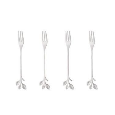 Imagem de Conjunto 4 garfos aço inox p/aperitivo leaves prateado - Wolff