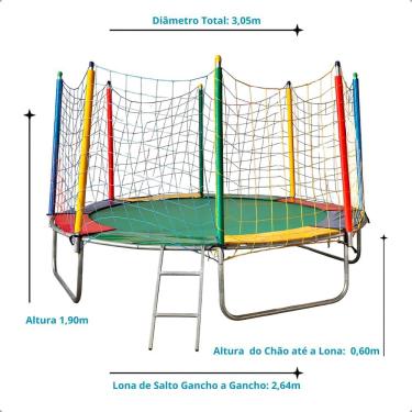 Imagem de Cama Elástica Redonda 3,05M com Rede de Proteção Suporta 200kg Adulto e Infantil Rotoplay Brinquedos