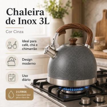 Imagem de Chaleira Inox Cinza 3 Litros com Design Moderno para Cozinha - DOLCE H