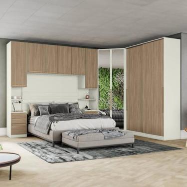Imagem de Quarto Modulado Casal Completo 10 Portas 6 Gavetas Seletto Marrom/Arei