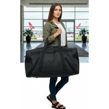 Imagem de 2x Sacola Viagem Extra Grande GG Dobrável Preta Polyester Re - Congrat