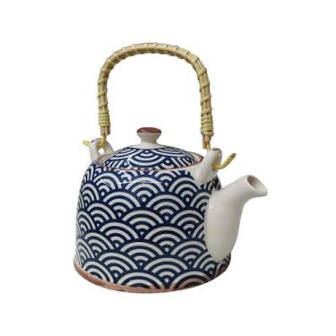 Imagem de Bule de Porcelana Com Infusor Inox Chaleira Chá 900ml Cor:Ondas - Mult