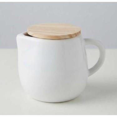 Imagem de Leiteira Tico 500ml em Porcelana com tampa Pinus Branca/Preto Cor:Bran
