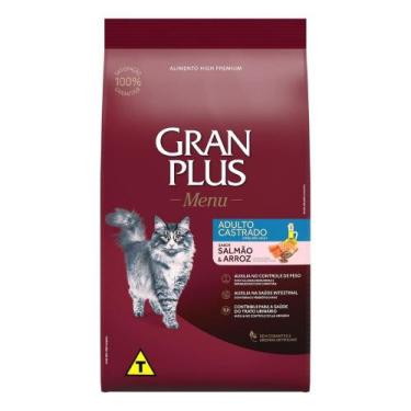 Imagem de Ração GranPlus Menu Gatos Adulto Castrado Sabor Salmão e Arroz 10,1kg