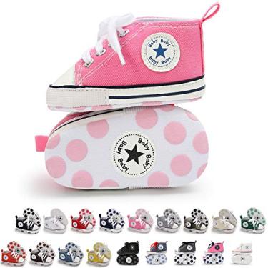 Imagem de KIDSUN Tênis unissex para bebês meninos e meninas, cano alto, sola antiderrapante macia e antiderrapante, A01 - rosa, 6-12 Meses