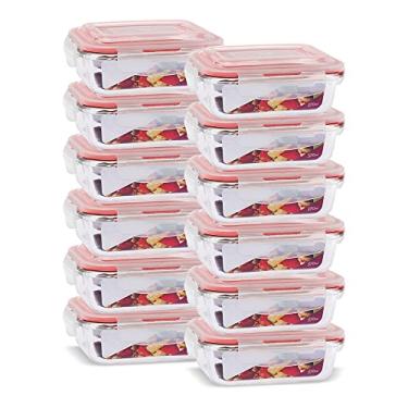 Imagem de KIT 12 Potes Vidro Herméticos Retangular 370ml Vermelho