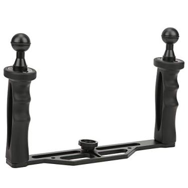 Imagem de Punho de mão portátil, estabilizador portátil duplo, subaquático com gatilho do obturador para câmera lanterna e acessório para câmera esportiva