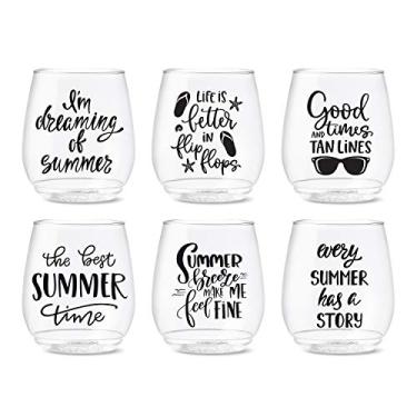 Imagem de TOSSWARE Pop 400 ml Vino Summer Sips 2 Series, conjunto de 6, taças de vinho de plástico transparente recicláveis, inquebráveis e transparentes