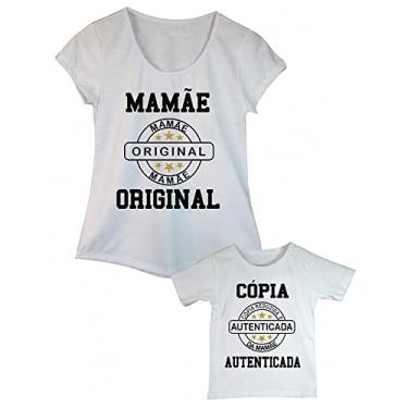 Imagem de Camiseta Tal Mãe Tal Filho T-shirt Mãe e Filho Cópia da Mamãe (Adulto M - Infantil 2, Branco)