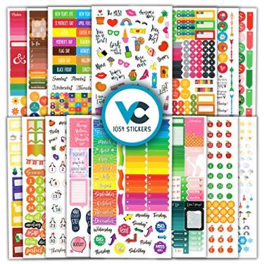 Imagem de Vladi Creative Adesivos de agenda coloridos fofos – 1054 peças / 15 folhas – Ícones funcionais e decorativos, datas, clima, bandeiras – abas escritíveis para agendas, calendários – Acessórios para