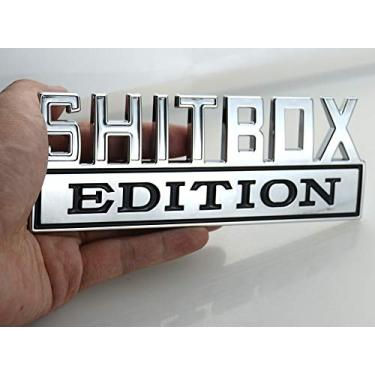 Imagem de 1 peça de tamanho grande SHITBOX Edition emblema 3D placa de identificação adesivo de substituição para GMC Chevy Silverado 150 250 350 carro caminhão (cromo preto)