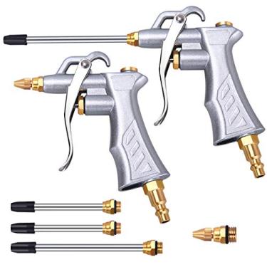 Imagem de Pistola de sopro de ar industrial com bocal de fluxo de ar ajustável de latão e 2 extensões de fluxo de ar de aço, acessório pneumático para compressor de ar, ferramenta de limpeza de poeira - 2 unidades