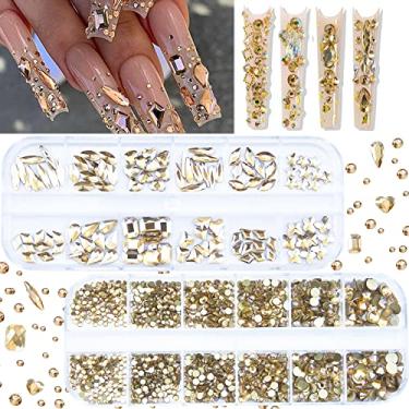 Imagem de 2120 peças de strass de cristal dourado champanhe contas redondas pedras de vidro planas, vários tamanhos, strass dourado, cristais de unhas para unhas, artesanato, roupas, sapatos, joias
