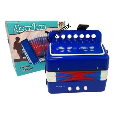Imagem de Sanfona Gaita Mini Acordeon 03 Baixos 07 Botões Cor Azul