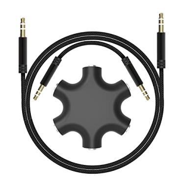 Imagem de EBEETECH Divisor de áudio de fone de ouvido múltiplo de 3,5 mm, adaptador conector fêmea com cabo estéreo de 3,5 mm, 20 cm e 100 cm, pacote 3 em 1