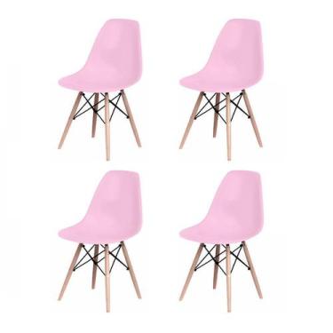 Imagem de Kit 4 Cadeiras Charles Eames Eiffel Wood Design - Rosa Claro - Magazin