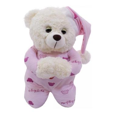 Imagem de Urso De Pelúcia Pijama Rosa Reza Pai Nosso 30Cm