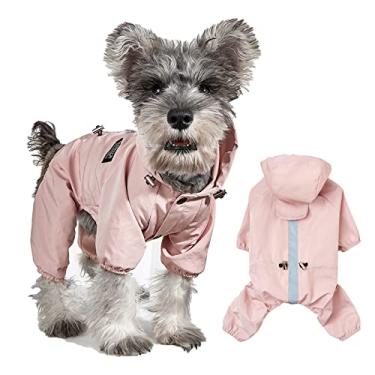 Imagem de Capa de chuva para cachorro jaqueta de chuva de camada dupla com capuz para cães pequenos médios capa de chuva fofa com orifício para trela/cordão ajustável, rosa, EG (costas: 40cm)