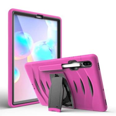 Imagem de ZiEuooo Capa protetora de silicone resistente a quedas legal para tablet Samsung S5E S6 Lite S7 S8 Plus Tab 3 4 Lite com bandeja de caneta e suporte (vermelho rosa, Tab S7 11 T870 T875)