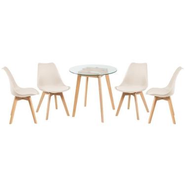 Imagem de Mesa Redonda 70cm + 4 Cadeiras Creme