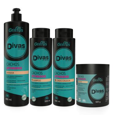 Imagem de Kit Cachos Ativados Divas Shampoo + Condicionador + Mascara 500ml + Ativador De Cachos 800ml Griffus 