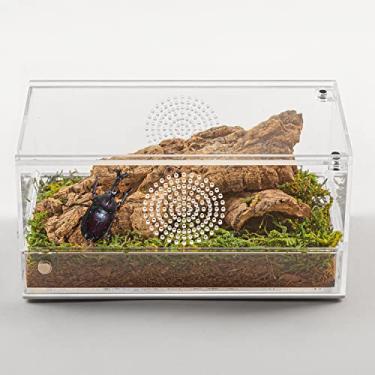 Imagem de REPTI ZOO Terrário magnético de répteis de acrílico, revestimento de aranha de tarântula transparente, terrário de micro habitats para inseto de sapo de caranguejo eremita e caranguejo eremita, caixa de reprodução de répteis 20 x 10 cm