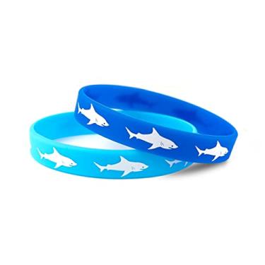 Imagem de Yocoyee 2 peças/bolsa, pulseiras de silicone de tubarão, pulseira de borracha, animais marinhos, praia, joias para mulheres, homens, joias de 19 cm