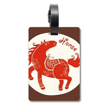Imagem de Ano de Cavalo Animal China Zodíaco Vermelho Mala Etiqueta Bagagem Cartão Pendurado Etiqueta Scutcheon Etiqueta, Multicolorido.