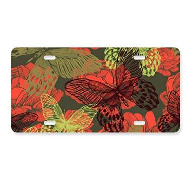 Imagem de DIYthinker Borboleta vintage sobre rosas placa de licença decoração de carro acessório de aço inoxidável