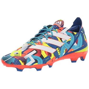 Imagem de adidas Tênis de futebol unissex para adultos Gamemode Firm Ground, Ciano brilhante/branco/vermelho solar, 10 Women/10 Men