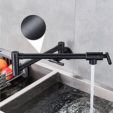Imagem de Torneira de parede preta cromada única torneira de água fria 360 bico giratório torneira de lavagem dobrável pescoço torneira da cozinha do banheiro, C6