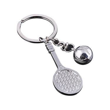 Imagem de Chaveiro com pingente de raquete de bola de tênis, chaveiro de metal criativo legal esportivo carro chaveiro bolsa pingente de telefone presente (prata)