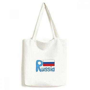 Imagem de Bolsa de lona com estampa azul da bandeira nacional da Rússia bolsa de compras casual