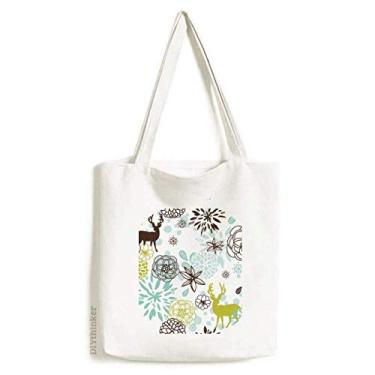 Imagem de Bolsa de lona com estampa de cervo de flores de Natal bolsa de compras casual bolsa de compras