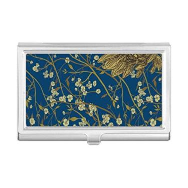 Imagem de Porta-cartões de visita com flor de crisântemo pintada à mão