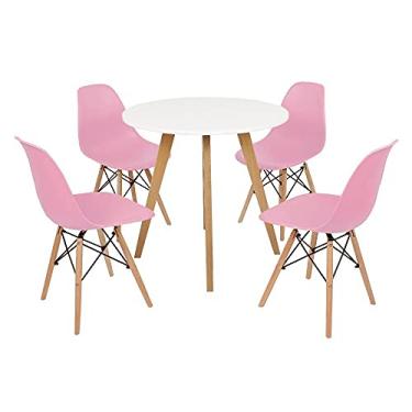 Imagem de Mesa Inês 80cm Branca + 4 Cadeiras Eames Eiffel - Rosa