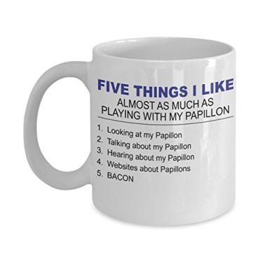 Imagem de Caneca Papillon - Five Thing I Like About My Papillon - Caneca de café de cerâmica de 325 ml - Presentes Papillon