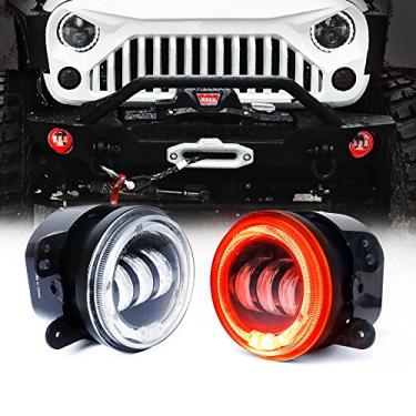 Imagem de Luzes de neblina Xprite 10 cm de comprimento 60 W Cree LED com anel de halo vermelho olho de ângulo DRL para Jeep Wrangler 07-18 JK Off Road | Luzes de neblina de substituição de para-choque dianteiro