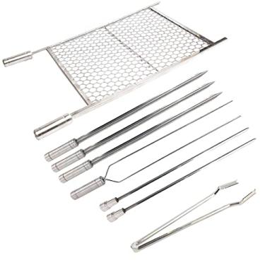 Imagem de Kit Espetos com Grelha Inox 70x60 E Pegador Carnes Churrasco