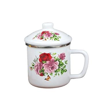 Imagem de XIALON Copo de porcelana azul e branco de 425 g copo de esmalte engrossado com tampa copo de chá