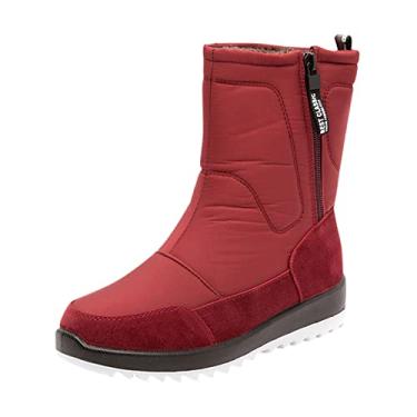 Imagem de Sapatos femininos à prova de frio, botas de neve quentes de lã, sapatos casuais, moda com sola macia, botas de esqui, tênis feminino tamanho 8, Vermelho, 9