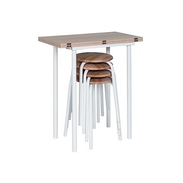 Imagem de Conjunto de Mesa Expert Dobrável Ciplafe Tampo Carvalho com 4 Banquetas Branco/Capuccino