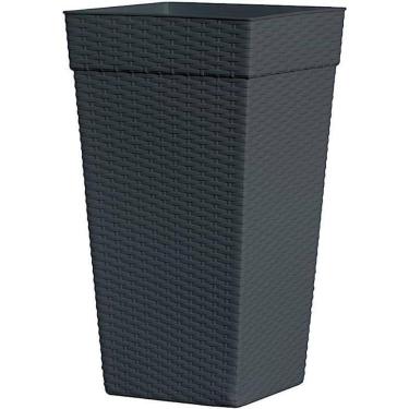 Imagem de Vaso Coluna Quadrado Preto Rattan 10L Para Plantas E Flores