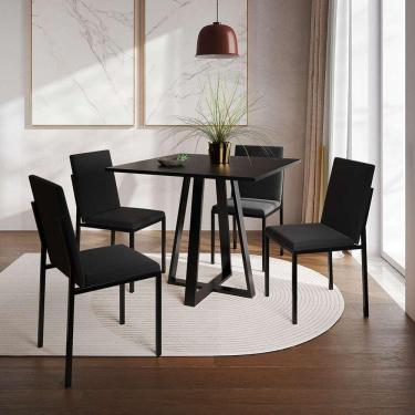 Imagem de conjunto de mesa de jantar com 4 cadeiras mônaco veludo preto